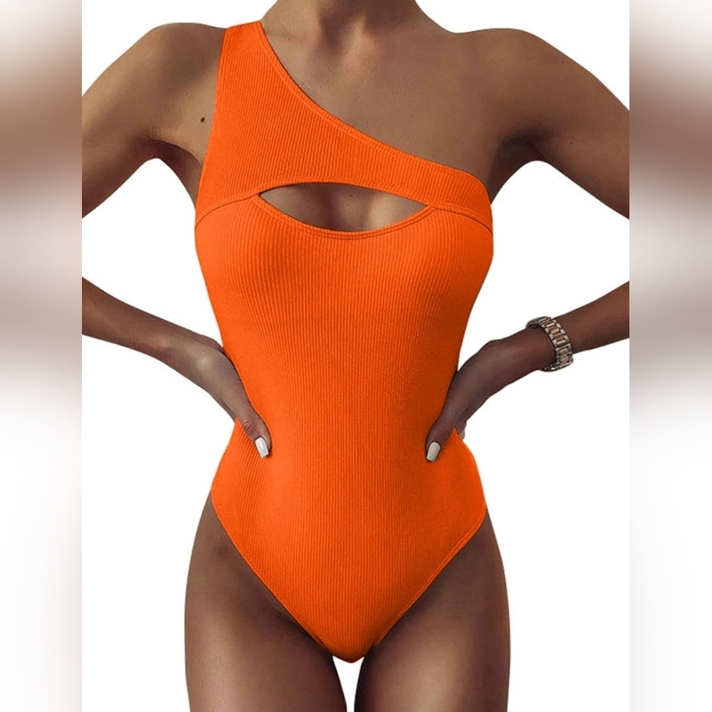 🌻Orange One-Shoulder Cut-out Swimsuit
